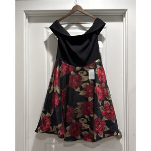 Chi Chi London Curve Rose Rosalin Metallic Floral Off-the-Shoulder Dress 14 NWT
